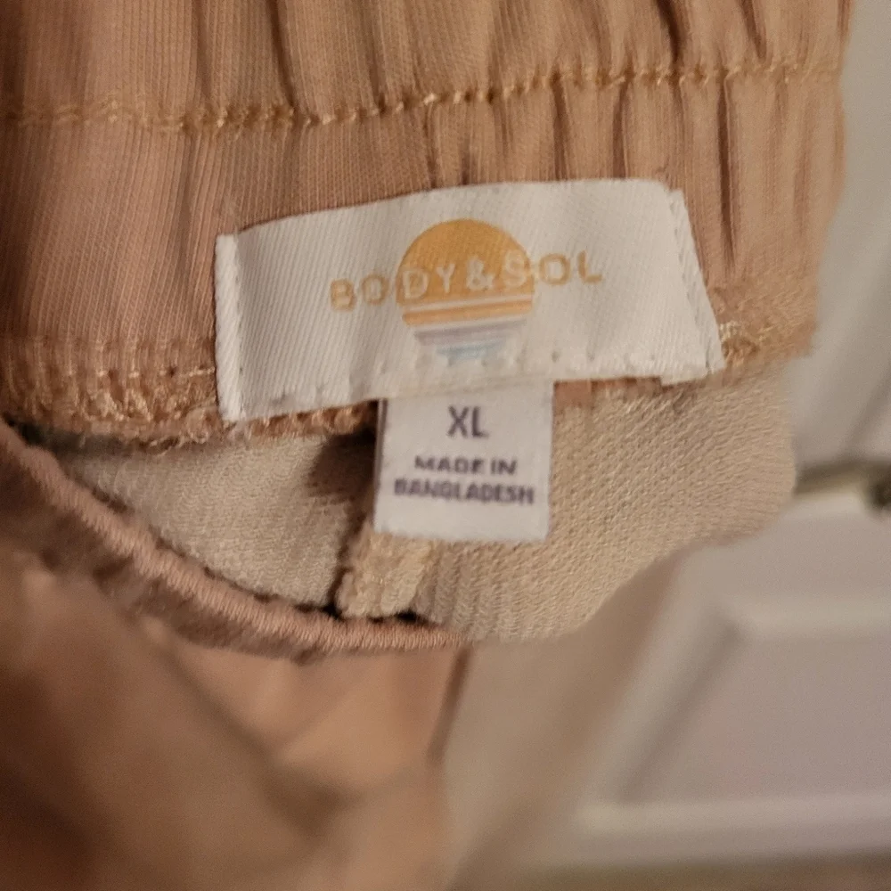 Body & Sol Tan Cream Color Block Jogger Boho Lounge Pants - Picture 4 of 6